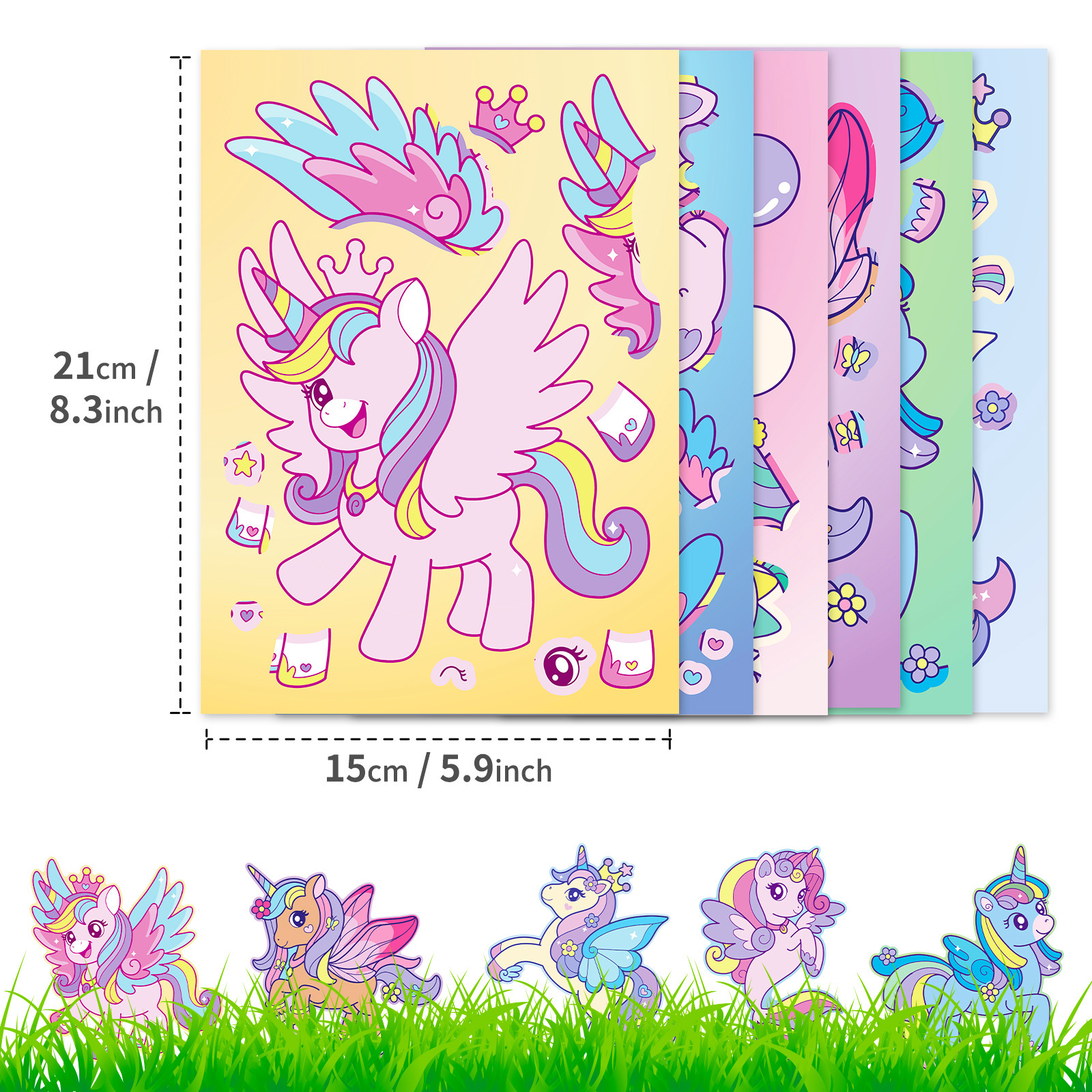 6/12 pçs arco-íris cavalo diy quebra-cabeça adesivo jogos unicórnio fazer um rosto engraçado montar adesivos educativos