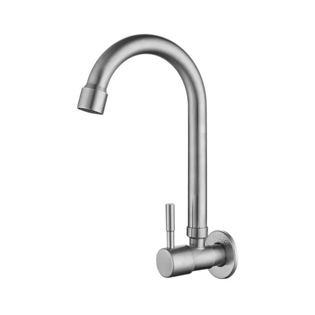 Grifo de cocina montado en la pared, grifo de rotación de Solo Frío, grifo de agua para fregadero de balcón de acero inoxidable 304, grifo para lavabo de baño