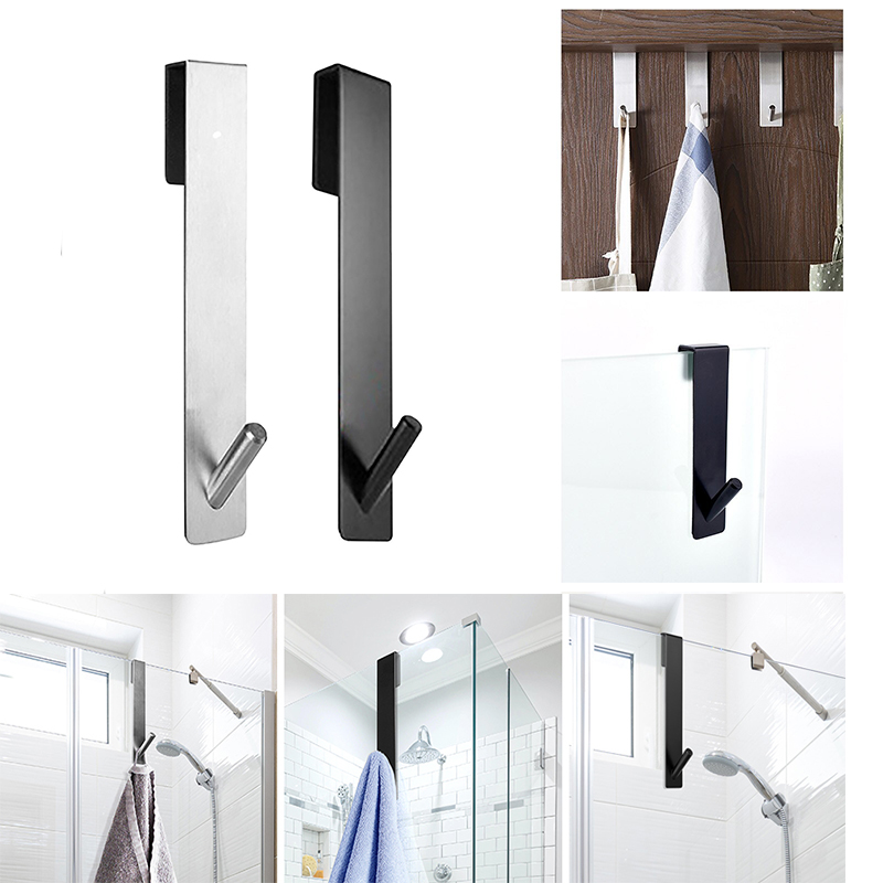 1/2/3 pçs ganchos de aço inoxidável para porta do chuveiro atrás da porta toalheiro s forma roupão rack toalha ganchos acessórios do banheiro