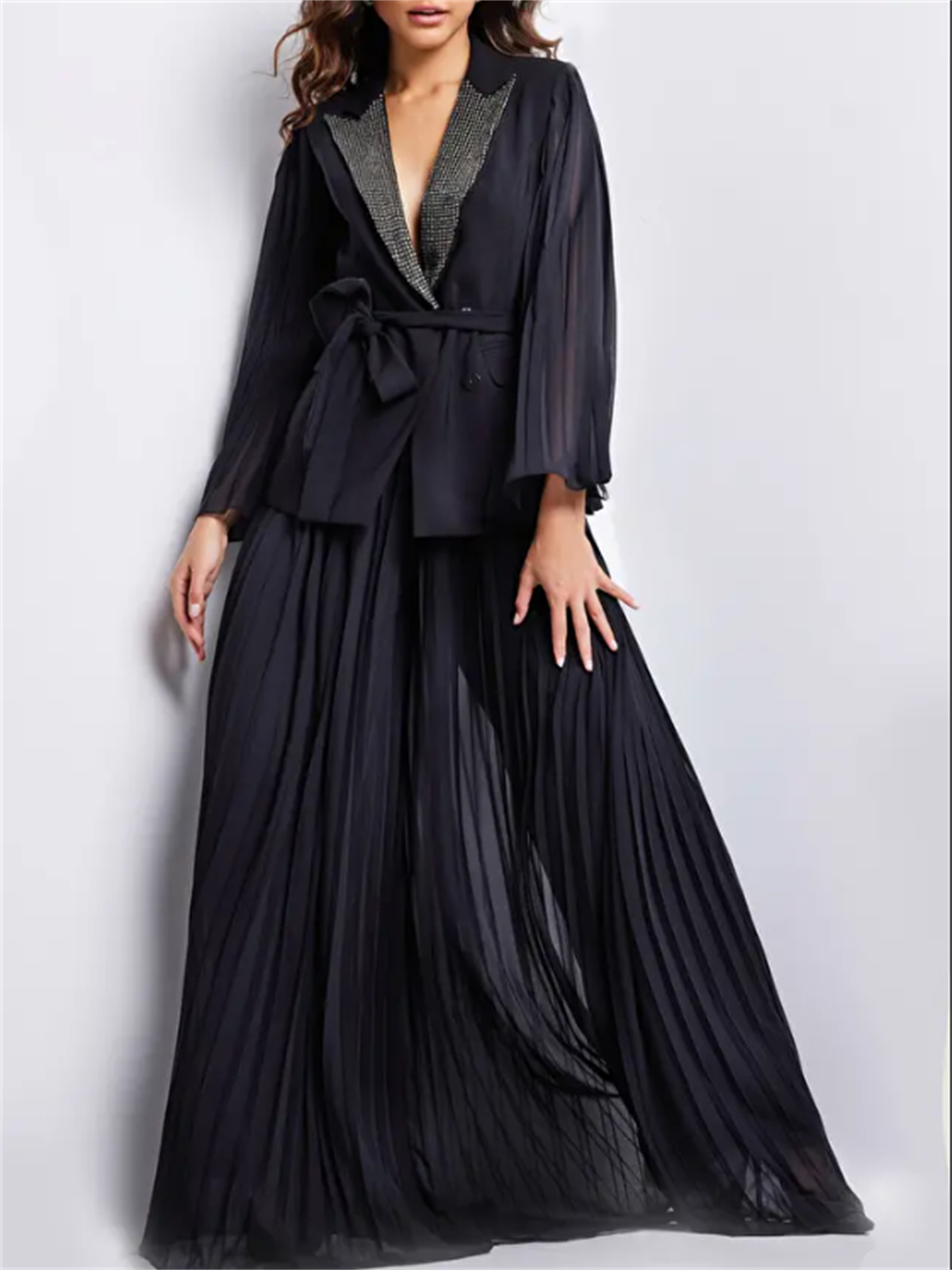 ที่กําหนดเองสุภาพสตรีอย่างเป็นทางการชุดคอวีไหล่เสื้อชีฟองผ้าพิเศษพรรคสวมใส่อย่างเป็นทางการbسات