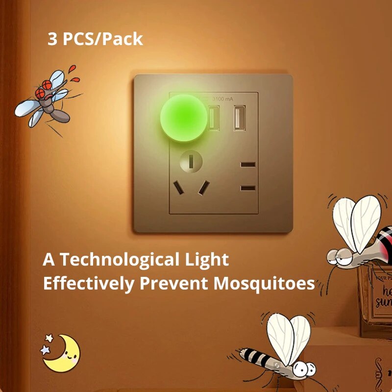 3Pcs Mosquito Repellent Night Light Led Mosquito Repellent Light Creative Portable Usb Home Bedroom Mini Night Light