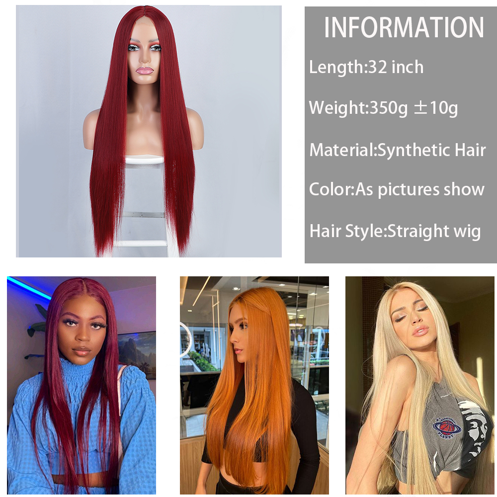 32-calowa blond peruka z prostymi włosami Super długie peruki z częścią środkową dla kobiet do codziennego użytku Naturalna syntetyczna peruka Cosplay Włókno termoodporne