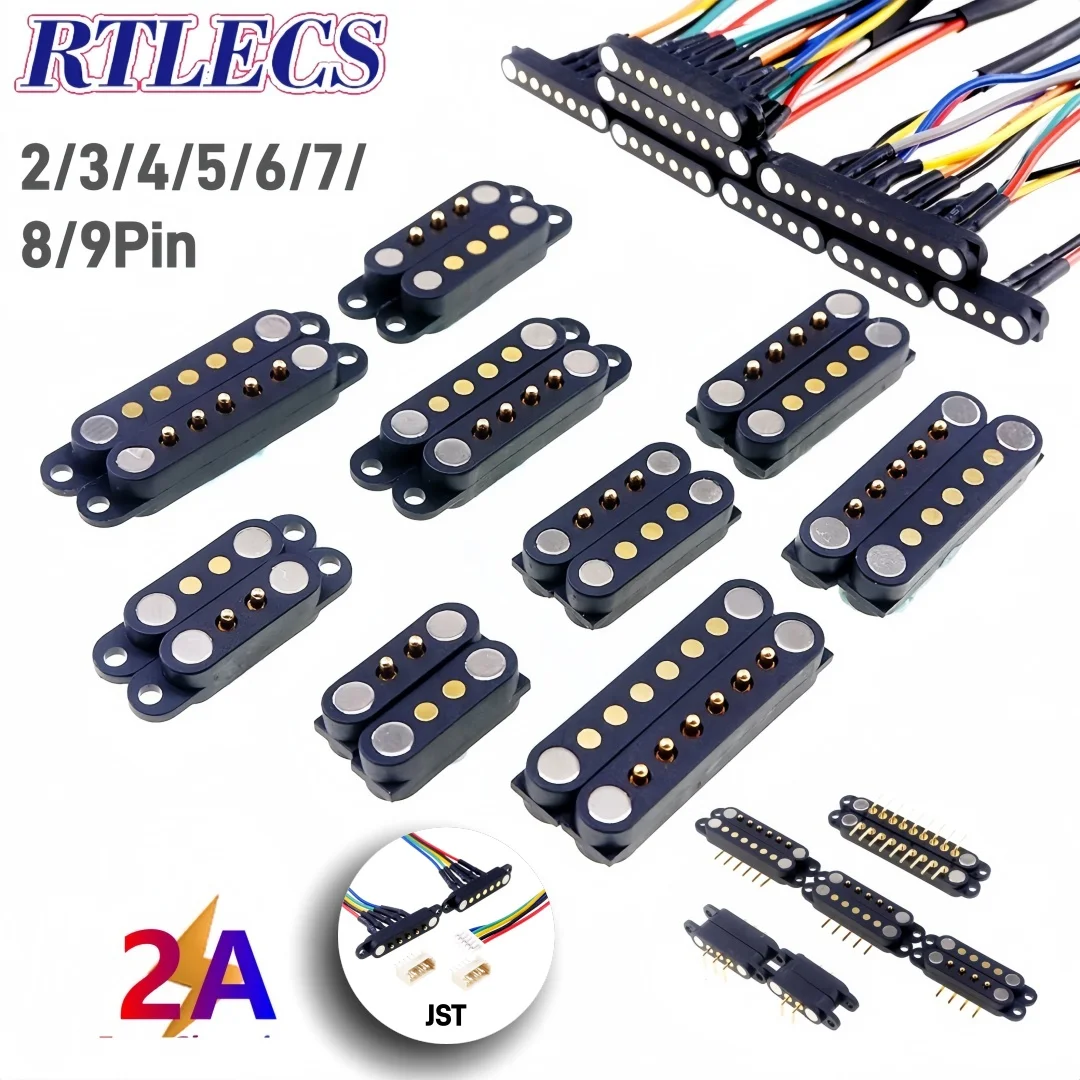 1/3/5 Pair Waterproof DC Magnetic Pogo Pin Connector 2 3 4 5 6 7 8 9 Poles 2.54 MM Pogopin Male Female Contact Strip 90 Degree