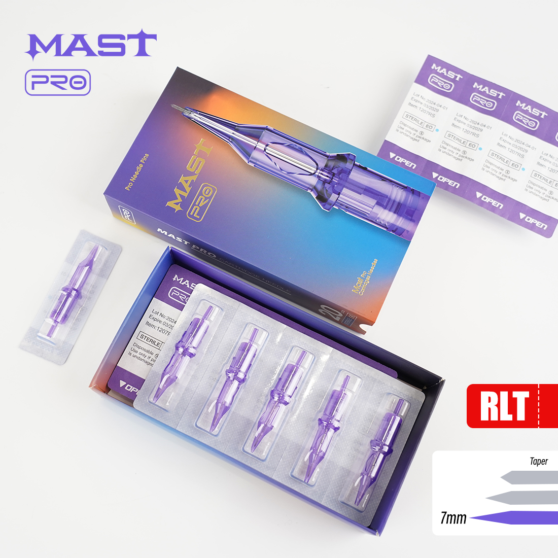 Одноразовые иглы для тату-картриджей Mast Pro, конус RLT, 7 мм, ручка для татуировки, круглый лайнер, иглы, иглы для пирсинга