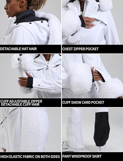 GSOU SNEEUW Skipak Dames Eendelig sneeuwpak Slanke ski-jumpsuit Nepbont Snowboard Waterdicht Winddicht Geïsoleerd Warm met capuchon