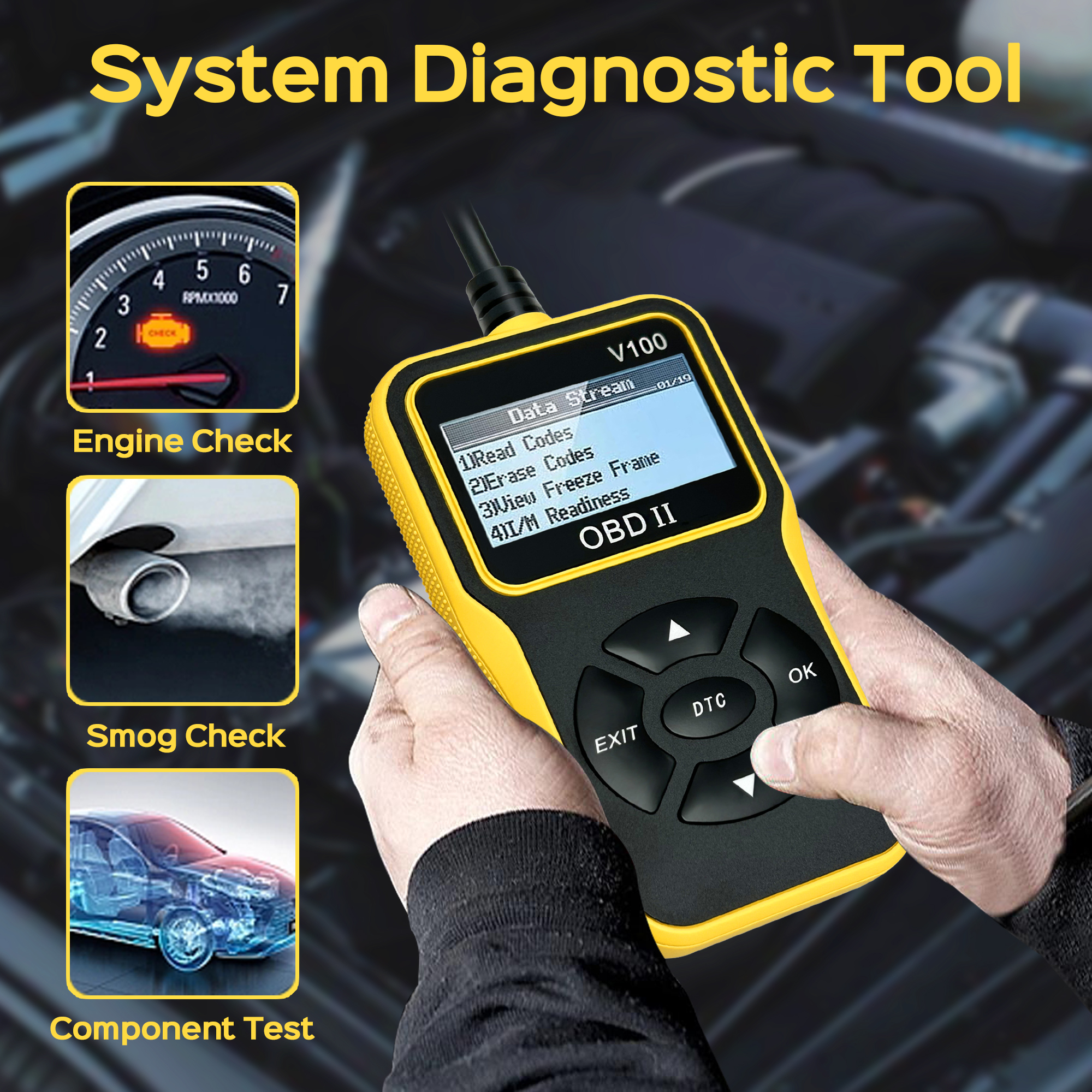 OBD2-Scanner-Diagnosetool, Auto-Check-Motorcodeleser mit Reset, verbesserte OBDII/EOBD-Autoscan-Tools