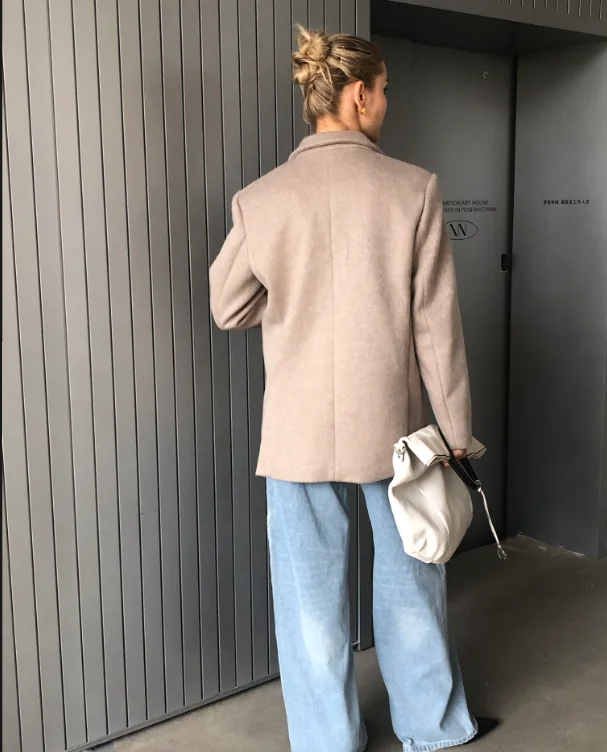 2025 ฤดูใบไม้ร่วง/ฤดูใบไม้ร่วงฤดูหนาวใหม่ผู้หญิงแฟชั่น Basic เสื้อขนสัตว์ Basic Blazer