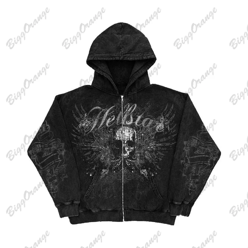 Sudadera con capucha retro americana para mujer, Sudadera con capucha de gran tamaño con estampado de calavera gótica a la moda, ropa informal de hip-hop callejero Y2K versátil 2024