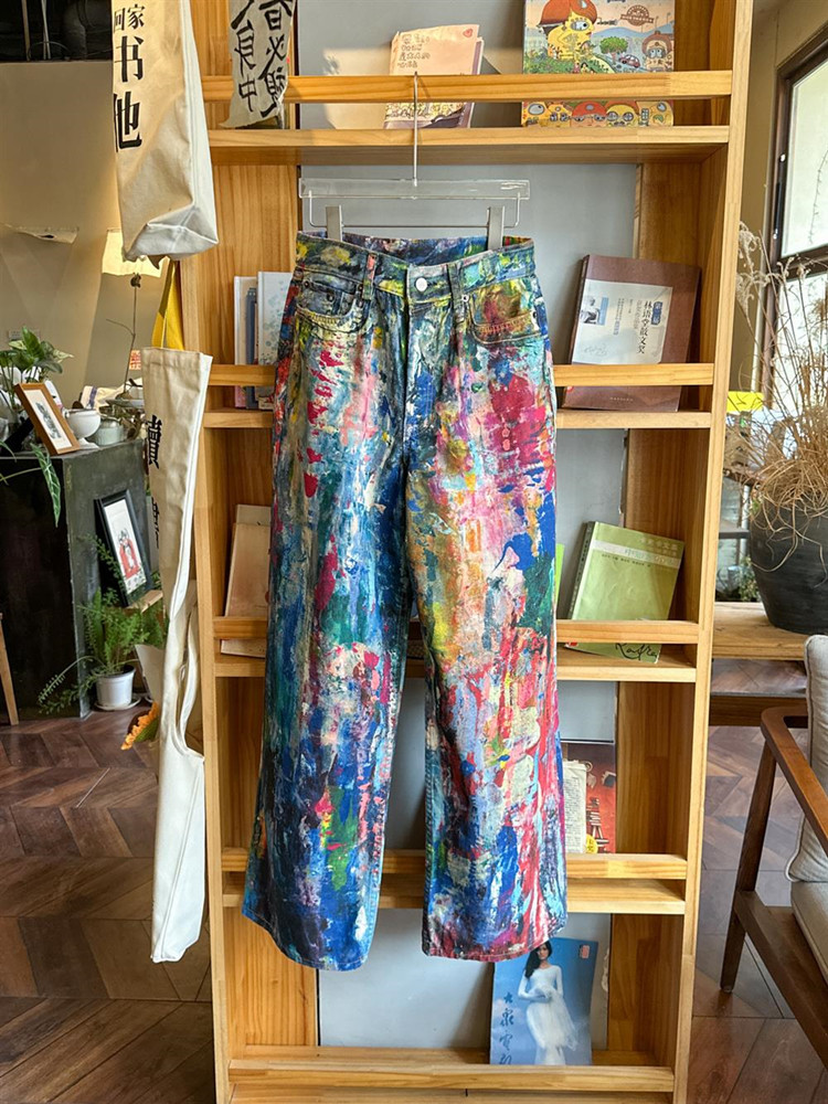 Ropa Y2K, уличная одежда, мешковатые джинсы с граффити, брюки для мужчин, дизайнерская одежда, широкие джинсовые брюки Kanye с цветными блоками