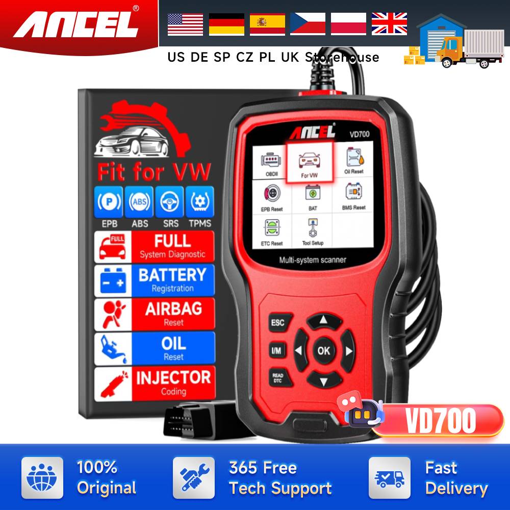 Ancel VD700 Auto Diagnostische Hulpmiddelen OBD2 Scanner Volledige Systeem Code Reader ABS EPB TPMS DPF OBD2 Code Reader voor VAG VW Audi Skoda