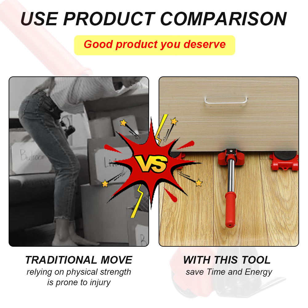 Rouleau de levage de meubles robuste, avec barre de roue, dispositif mobile, aide au levage, outil de Transport de meubles, 5 pièces/ensemble