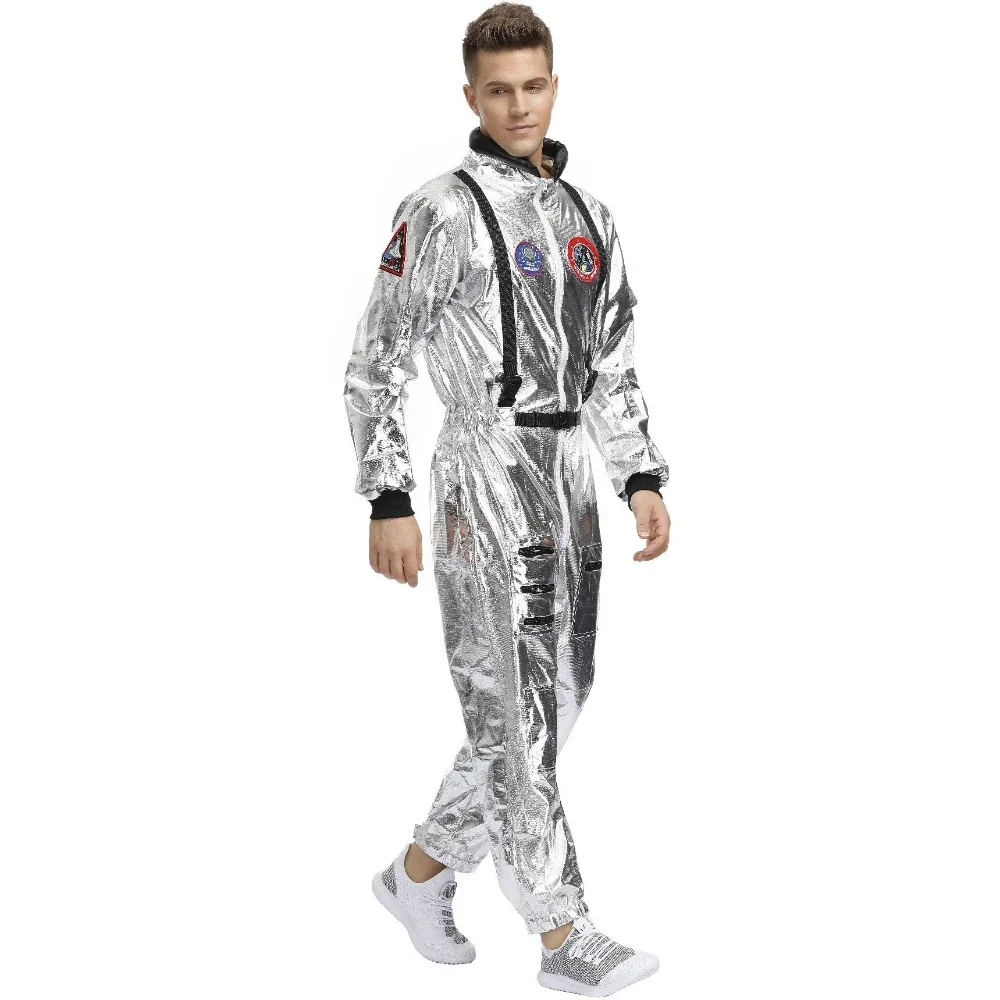 Set cosplay di astronauta spacesuit argento per adulti, festa di carnevale di Halloween, regalo di compleanno