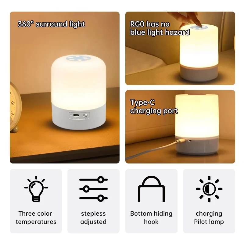 Tocca la luce notturna Tre tipi di regolazione del tocco leggero L'irradiazione della luce morbida ti consentono di dormire comodamente