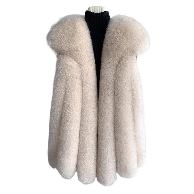 Fuchspelzweste für Damen, mittellang und lang, 2024, neue Mode, Pelzweste, dicker Mantel, echtes Fell für den Winter