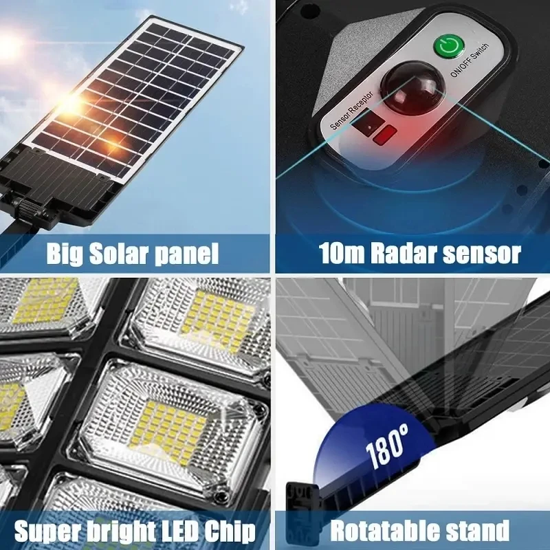 ไฟพลังงานแสงอาทิตย์ 20000LM โคมไฟพลังงานแสงอาทิตย์ภายนอกกลางแจ้งพร้อม Motion Sensor รีโมทคอนโทรล โคมไฟสปอตไลท์พลังงานแสงอาทิตย์ โคมไฟติดผนังถนน