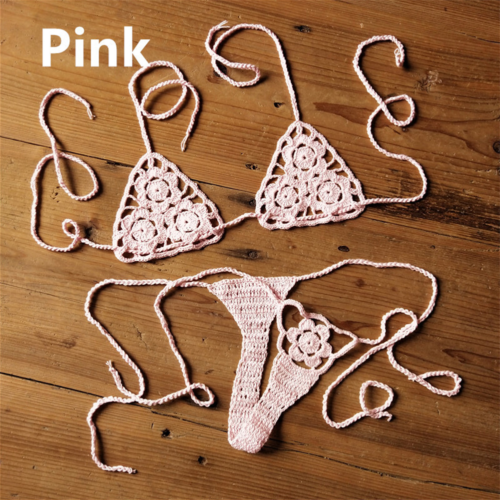 Conjunto de Bikini estilo vendaje de Color sólido de dos piezas de ganchillo a mano para playa de verano para mujer, conjunto de Bikini hueco, trajes de baño para mujer, ropa de playa