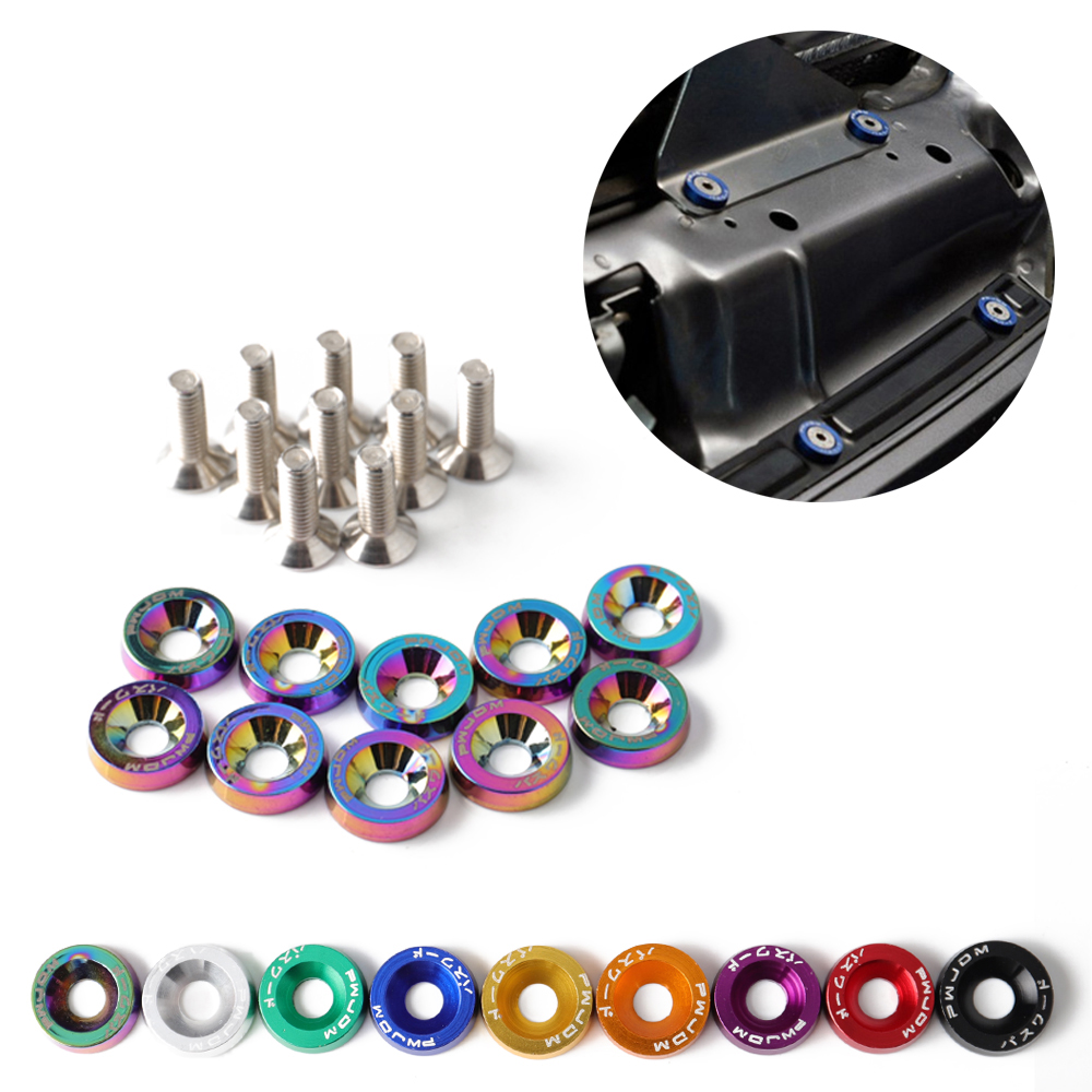 1 Juego de pernos de arandela de parachoques de guardabarros de aluminio Billet, Kit de vestir de tornillo de bahía de motor, pernos JDM M6x20mm