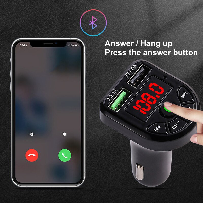 Carro Bluetooth Mp3 Conexão Carregador Music Player Multifuncional Car Bluetooth Receptor Mãos Móveis Livre Voz Navegação
