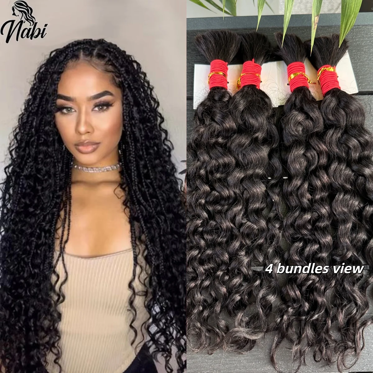 NABI Boho Braids Human Hair Braiding Bundles Water Wave Hair Braids Extension Deep Wave Bulks Curly Burmese Human Hair Bundle