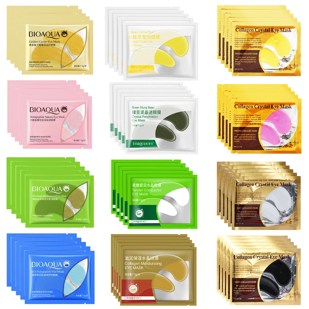 10 pçs = 5 pares máscara de olho de colágeno preto cristal pálpebra remendo anti rugas umidade sob o olho círculo escuro removedor almofada de olho máscaras faciais