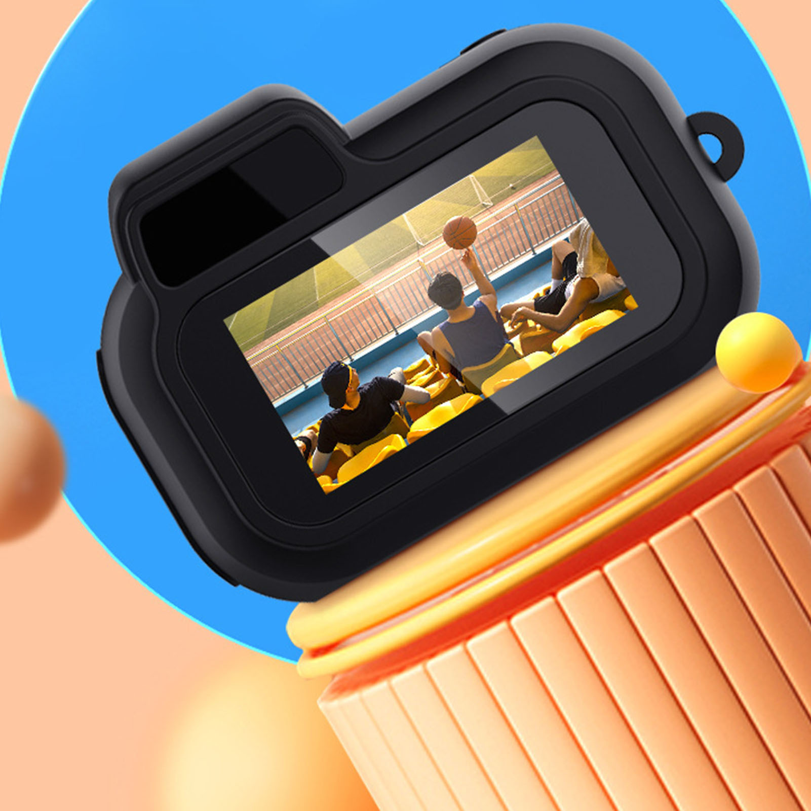 กล้องวิดีโอขนาดกะทัดรัด 1080P เพียงคลิกเดียวอายุการใช้งานแบตเตอรี่ 100 นาที Micro USB Kids กล้องดิจิตอลหน้าจอสีสําหรับกลางแจ้ง