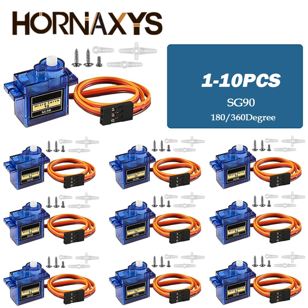 1-10 Uds SG90 9G Micro servomotor Digital 180/360 grados servomotor de engranaje de ala fija para helicóptero Rc avión de juguete