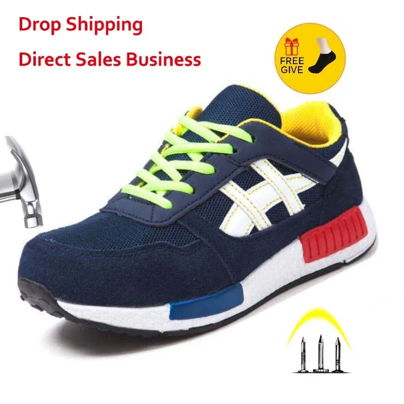 Zapatos de seguridad para hombre y mujer, zapatos de trabajo con punta de acero, planos, calzado protector informal, zapatillas, protegen la seguridad de la construcción, botas de trabajo para hombre