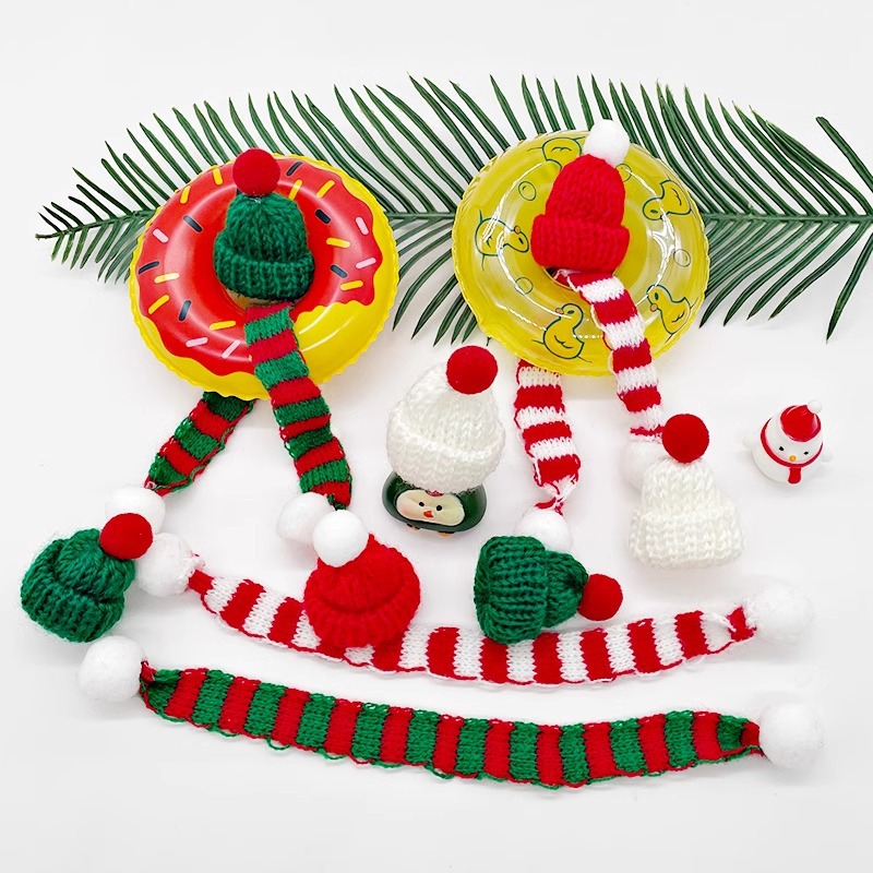 Novas decorações de natal figura papai noel chapéu decoração malha mini cachecol chapéu de dedo chapéu de vinho