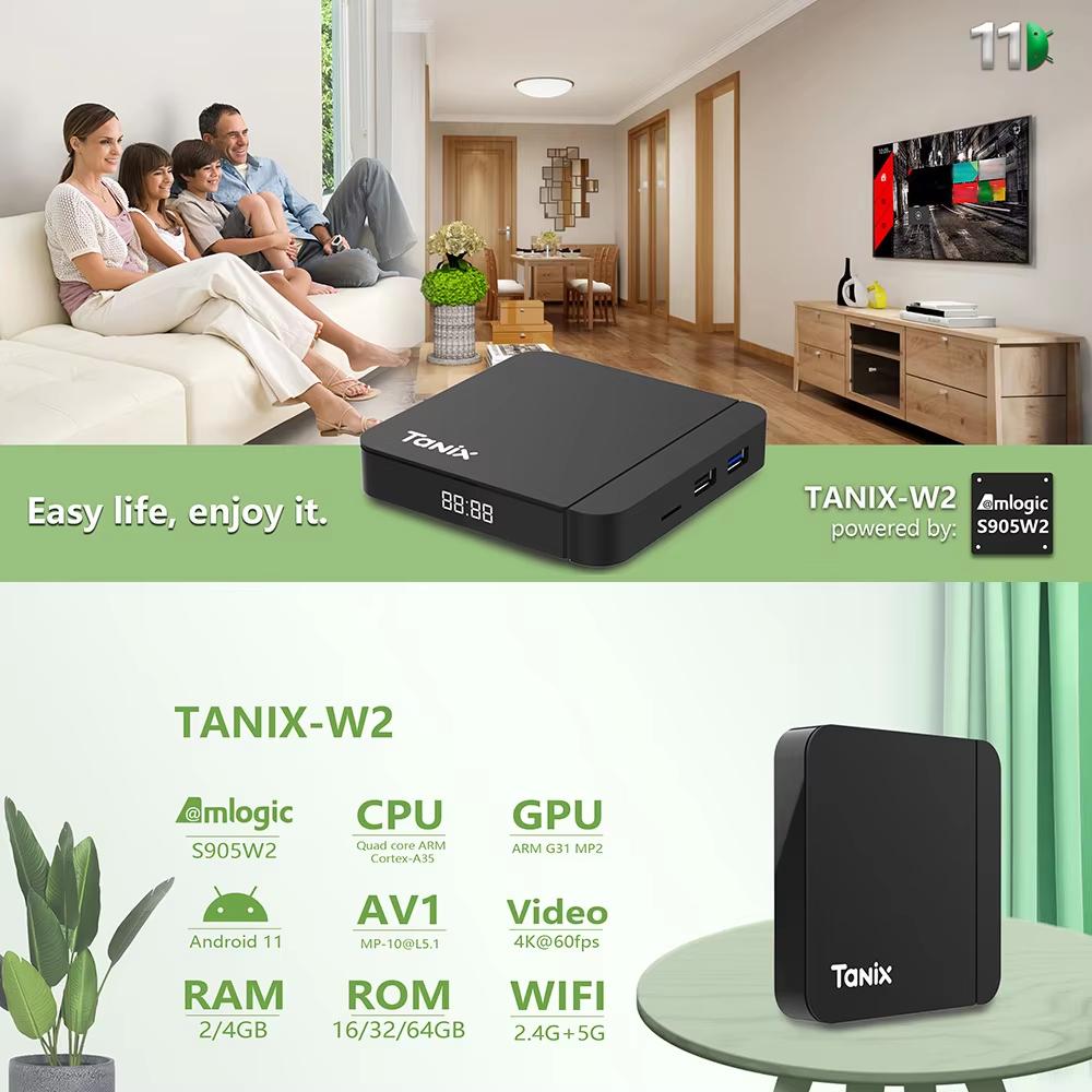 Tanix W2 Android 11 TV box Amlogic S905W2 2GB 16GB 2.4G/5G Dual Wifi BT Media player Set Top Box VS Tanix X4 Box