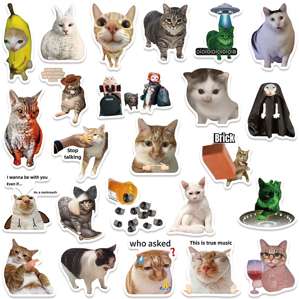 10/30/50pcs réseau créatif populaire drôle chat Meme Graffiti autocollants bricolage ordinateur portable coque de téléphone dessin animé décoration autocollant enfants jouets