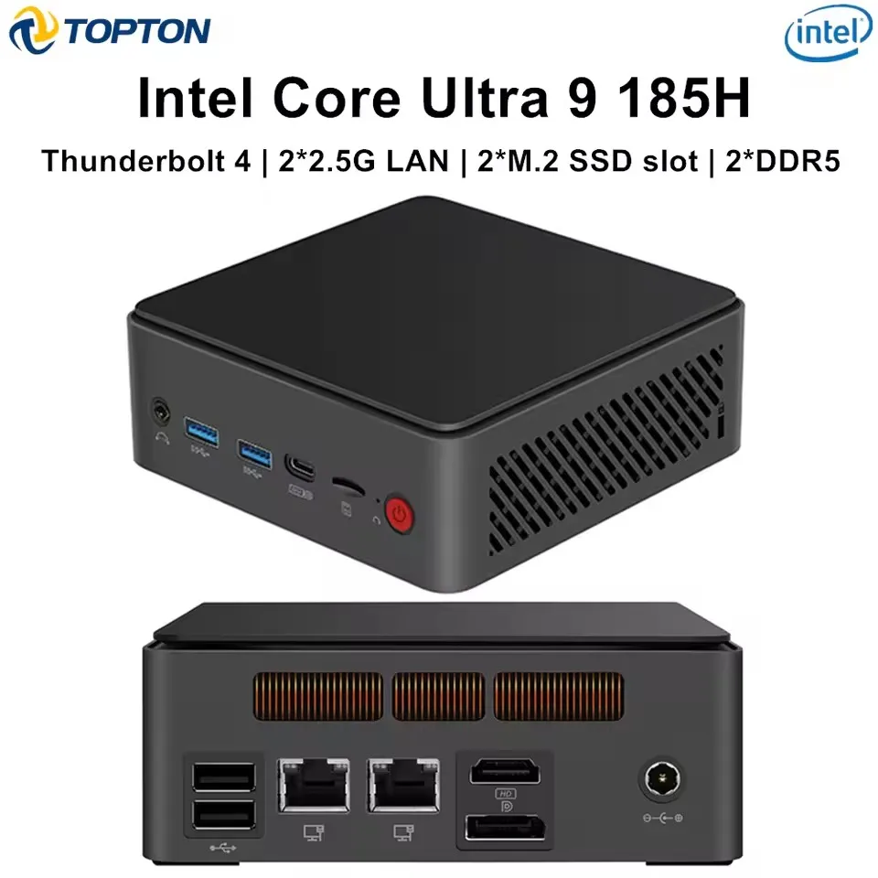 Игровой мини-ПК Topton AI Intel Core Ultra 9 185H 7 155H Thunderbolt 4 2x2.5G LAN 2xDDR5 2xM.2 SSD слот Windows 11 Компьютер WiFi6