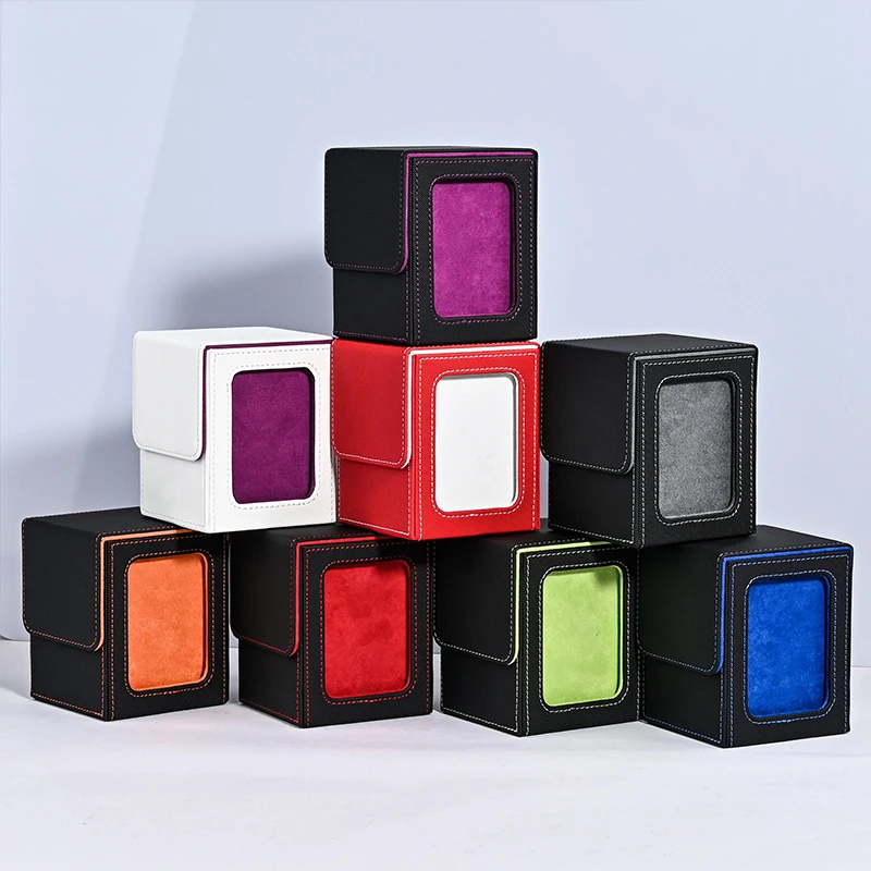 MTG-Kartendeckbox mit Sichtfenster, Aufbewahrungsbox für Sammelkarten, bietet Platz für 120 + einärmelige Karten, magnetische Box aus PU-Leder