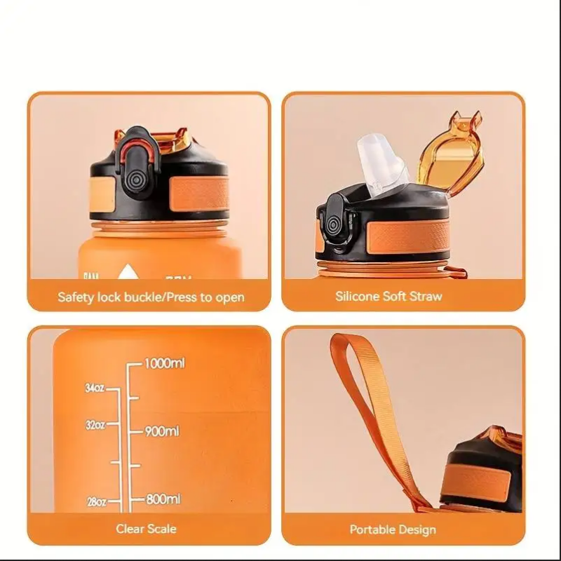 Gradient Color 1000ml Large Capacity Outdoor Sports Plastic Cup, Bouncing Suction Nozzle, Space Cup