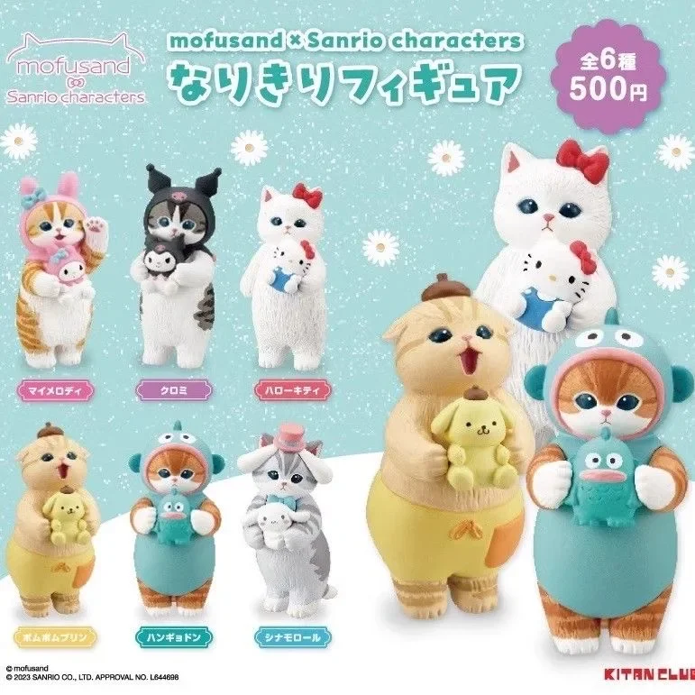 Mufosand Postacie Hello Kitty Pompompurin Kuromi Kawaii Koty Neko Ślepe pudełko Lalka Prezent Zabawka Model Figurki Anime Zbieraj Ozdoby