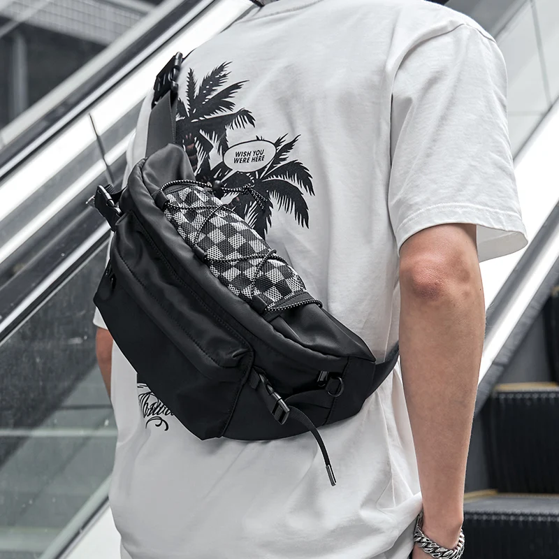 Mesh Design Mode Männer Brust Tasche 9,7 zoll Ipad Wasserdicht Atmungsaktiv Multilayer Oxford Sport Radfahren Kurze Reise Taille Tasche