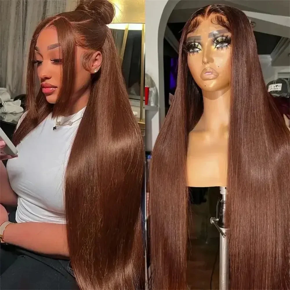 40 Inch Bone Straight Brazilian Human Hair Wig 13x6 HD Lace Frontal Wig Chocolate Brown Glueless Lace Front Wigs For Black Women