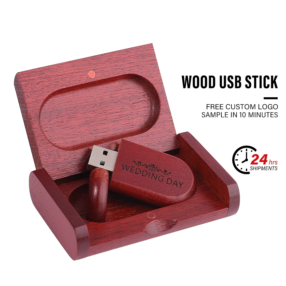 SHANDIAN ฟรีโลโก้ไม้ + กล่อง USB 2.0 ไดรฟ์ปากกา 4GB 16GB 32GB 64GB แฟลชไดรฟ์ Memory Stick การถ่ายภาพงานแต่งงานของขวัญ U Disk