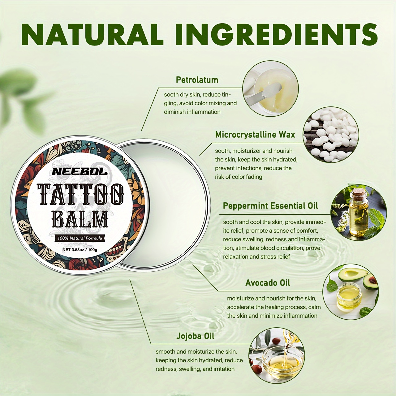 Bálsamo de mantequilla para después del cuidado del tatuaje, crema hidratante con ingredientes naturales, mejora del Color de la tinta del tatuaje, antiguo y nuevo, 1 unidad