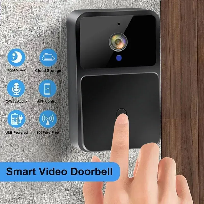 Wifi vídeo campainha câmera visão noturna hd sem fio inteligente bateria de segurança em casa campainha da porta em dois sentidos intercom mudança voz para casa