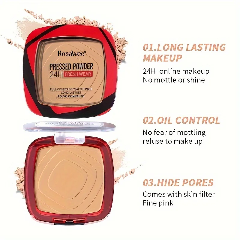 Matte geperste poederfoundation met volledige dekking en bladerdeegapplicator, 24 uur frisse slijtage Matte gewichtloze afwerkingspoedermake-up