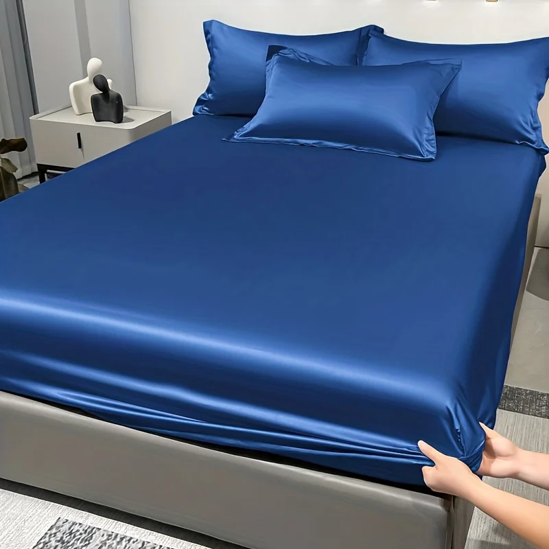 1 lenzuolo con angoli semplice e moderno in raso tinta unita, copriletto in seta ghiacciata tinta unita per camera da letto, biancheria da letto (escluse federe)