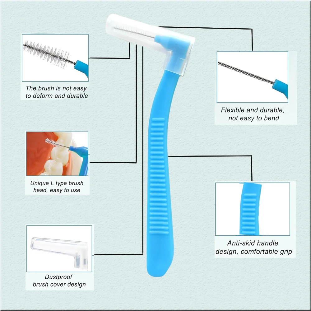 20 ชิ้น 0.6-1.2 มิลลิเมตร L shapeInterdental แปรงกล่องจัดฟันทันตกรรมเครื่องมือทําความสะอาดฟันไม้จิ้มฟันสุขอนามัยช่องปากทันตกรรม flosser