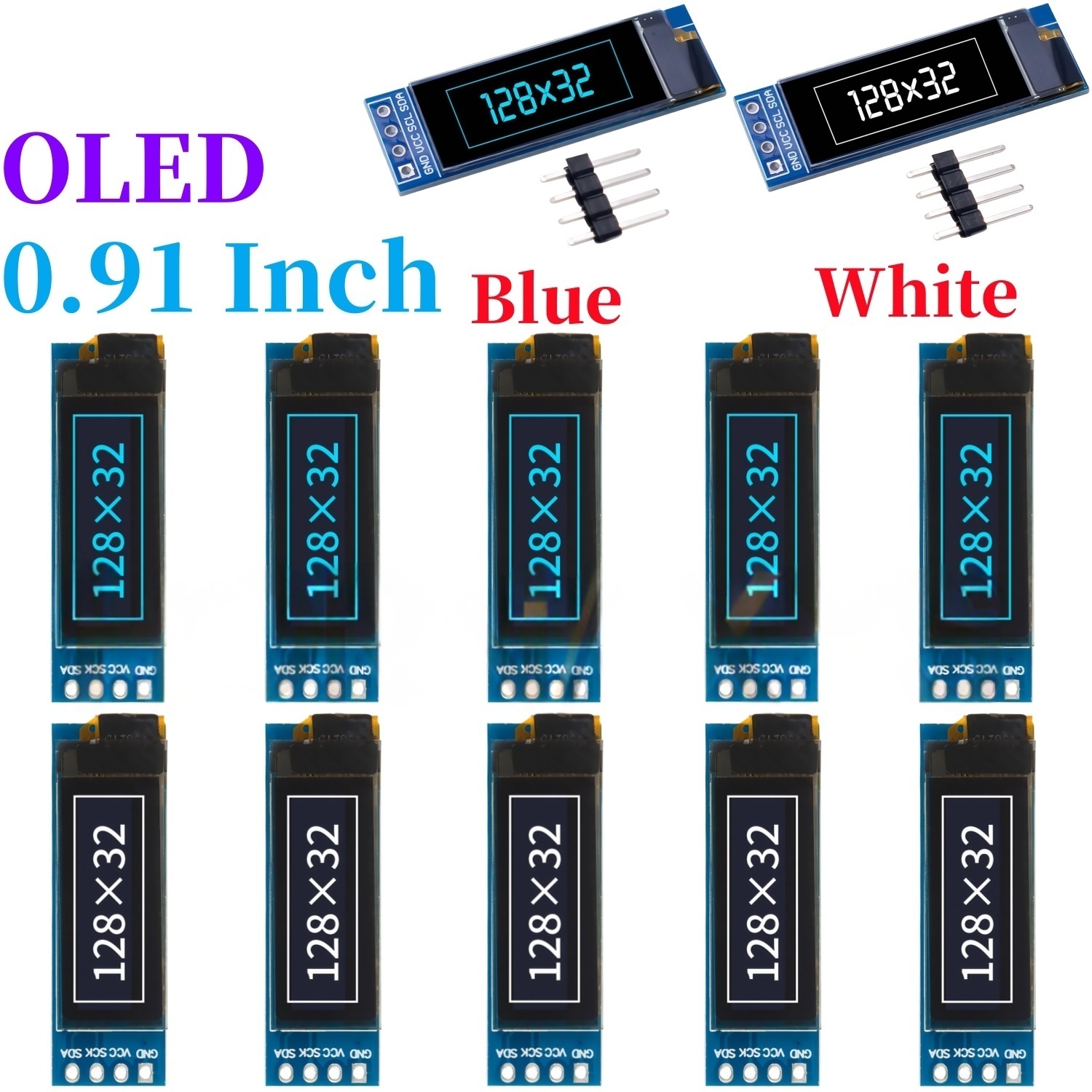 0,91-дюймовый 128x32 IIC I2C белый/синий OLED ЖК-дисплей DIY модуль SSD1306 драйвер IC DC 3,3 В 5 В для Arduino