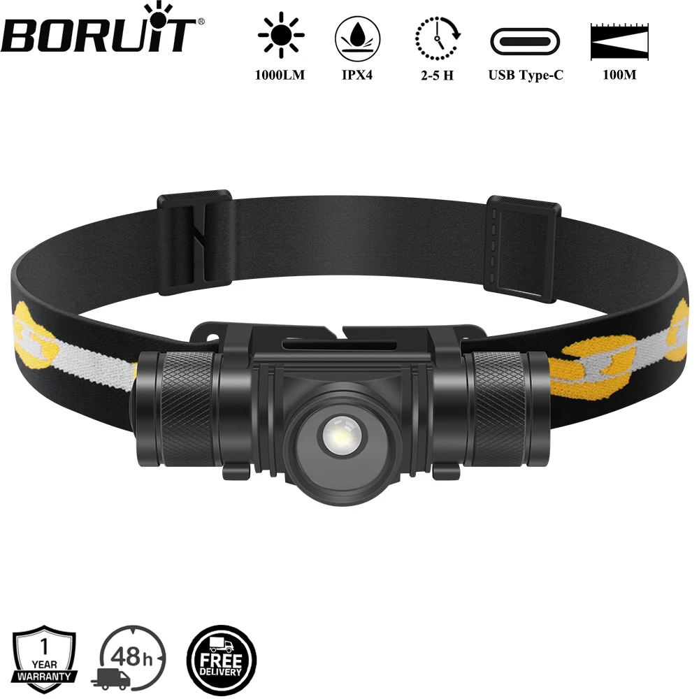 BORUiT D20 Zoom LED faro 1000LM potente tipo C recargable faro impermeable linterna de cabeza Camping pesca linterna
