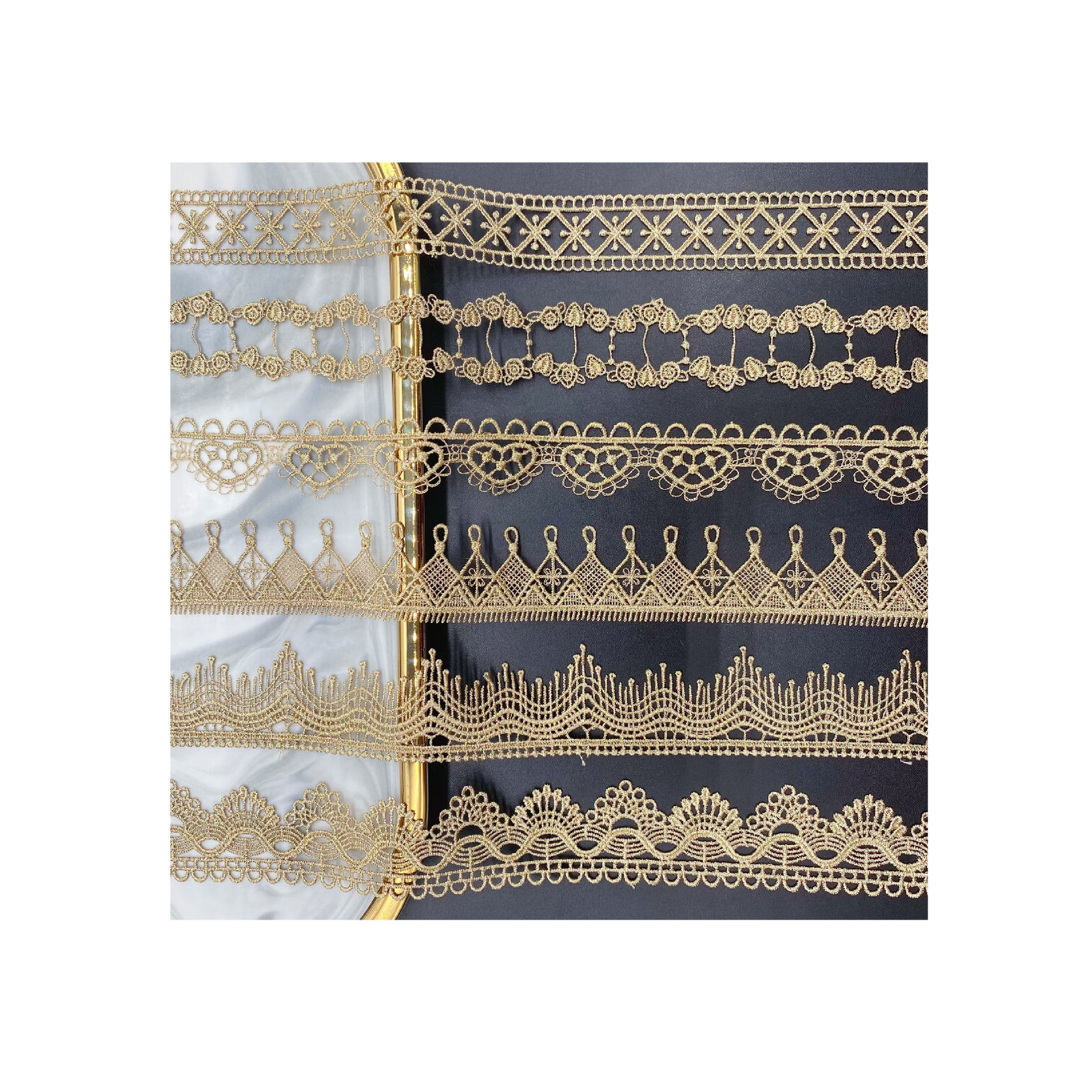 Accesorios lolita de encaje de hilo dorado de 3 yardas, correas portátiles con código de barras dorado de amor, encaje DIY para niños, venta al por mayor