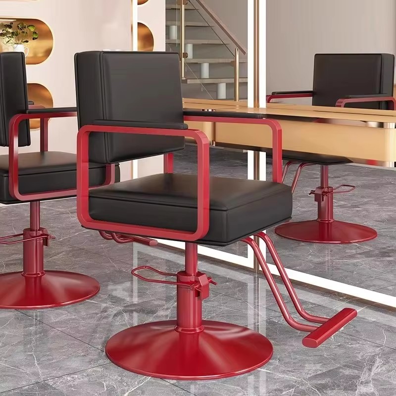 Chaise de barbier noire réglable, dossier nordique marron, chaise de barbier Vintage pivotante et réglable, meubles de Salon de beauté Cadeira