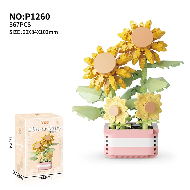 โรแมนติกดอกไม้บล็อกอาคารนิรันดร์สวนต้นไม้บอนไซไมโครอิฐ DIY กระถางต้นไม้รุ่นสร้างสรรค์เด็กชุดของเล่น