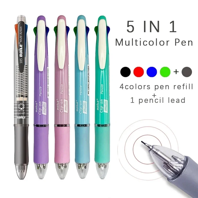 5-in-1 mehrfarbige Kugelschreiber, 4 Farben, Kugelschreiber, 1, automatischer Bleistift mit Radiergummi für Schule, Büro, Schreibbedarf, Schreibwaren