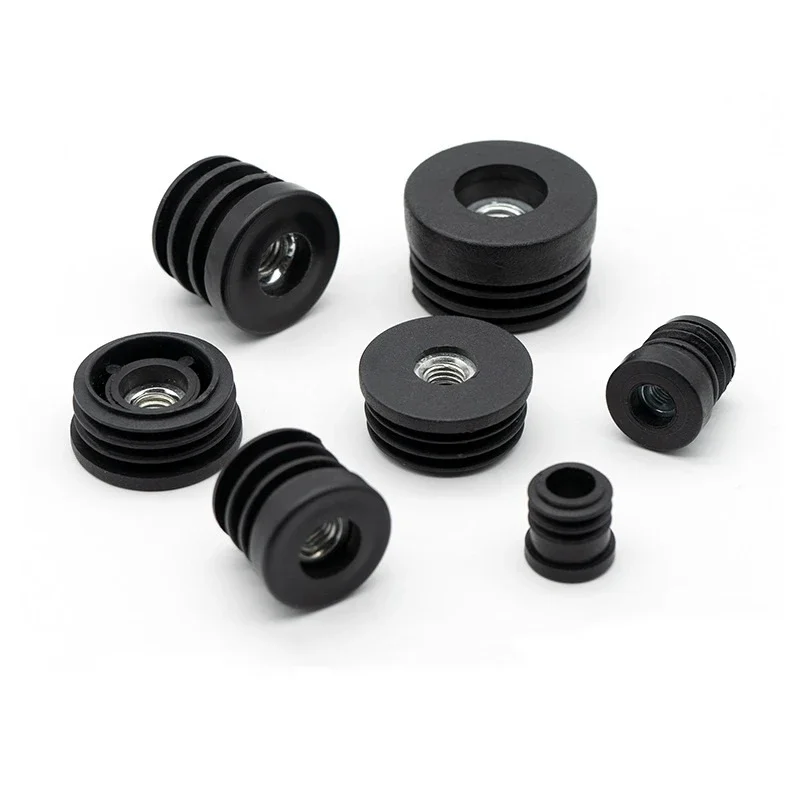 สีดําสแควร์/รอบพลาสติกขาเฟอร์นิเจอร์ท่อปลั๊ก NUT Hole Blanking End ฝาครอบเก้าอี้ขาเฟอร์นิเจอร์ Leveling ฟุต