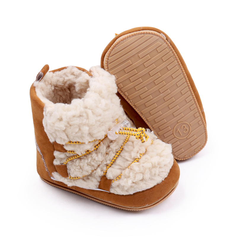 Sapato de bebê marrom Yibubu, botas planas quentes para bebês, interior com antiderrapagem, sandálias recém-nascidos no inverno, fofas e elegantes